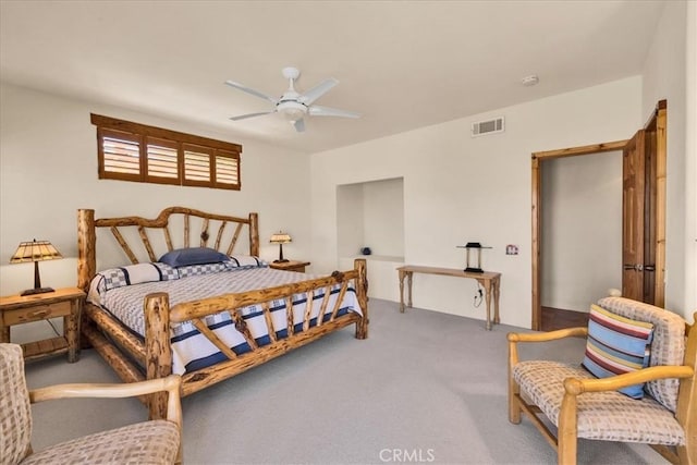 57710 Bandera Rd, Yucca Valley, CA 92284 - carpeted bedroom featuring a ceiling fan and visible vents