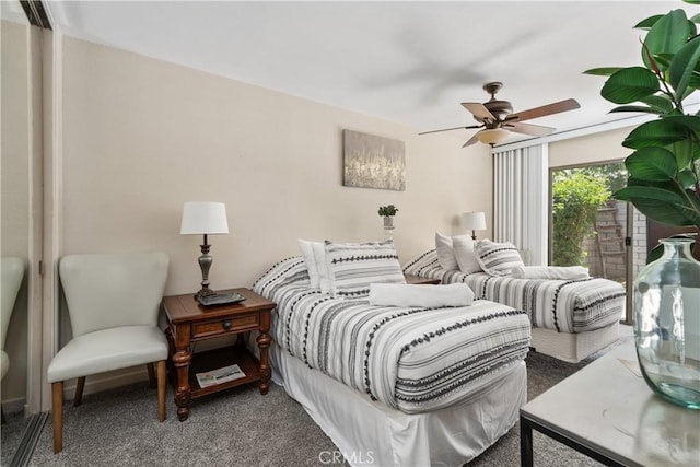 bedroom featuring carpet flooring and ceiling fan
