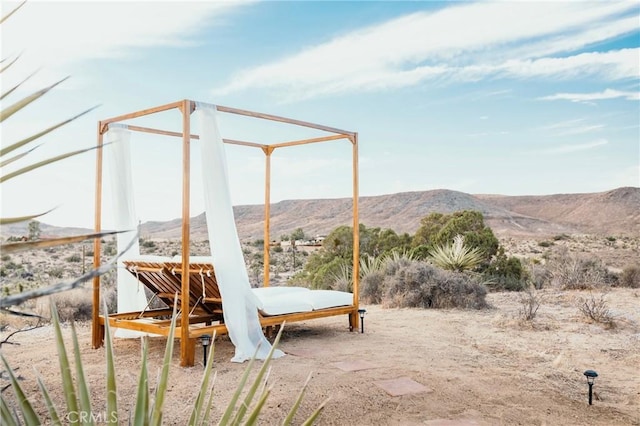 view of patio featuring a mountain view