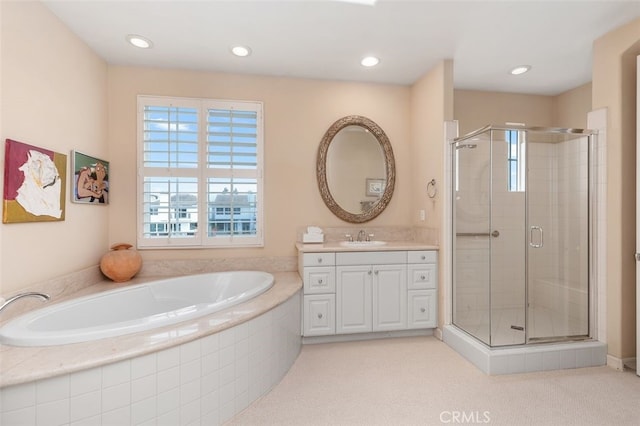 354 Salta Verde Pt, Long Beach, CA 90803 - bathroom featuring a shower stall, a bath, vanity, and plenty of natural light