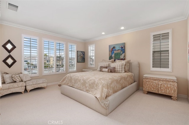 354 Salta Verde Pt, Long Beach, CA 90803 - carpeted bedroom with ornamental molding, baseboards, visible vents, and recessed lighting