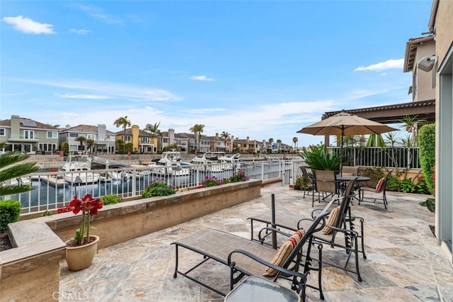 354 Salta Verde Pt, Long Beach, CA 90803 - view of patio / terrace featuring a water view, a residential view, and fence