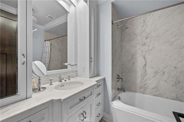 14 Chuckwagon Rd, Rolling Hills, CA 90274 - bathroom with vanity, ornamental molding, shower / tub combo, and visible vents