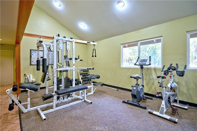 7050 Shoup Ave Unit 173, Canoga Park, CA 91303 - exercise area featuring recessed lighting, lofted ceiling, and baseboards