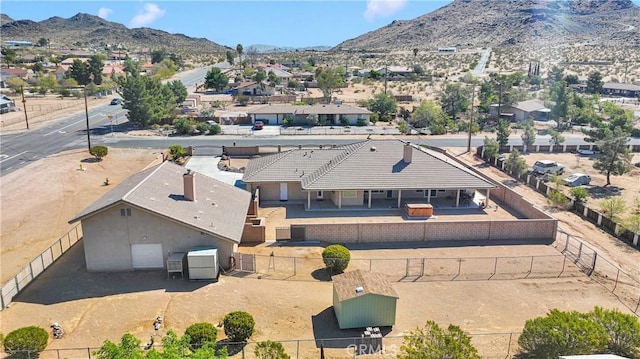 aerial view featuring a residential view and a mountain view