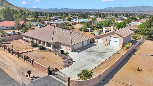 bird's eye view featuring a mountain view and a residential view