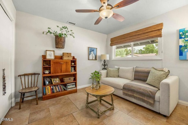 614 Crestview Dr, Ojai, CA 93023 - living area featuring ceiling fan and baseboards