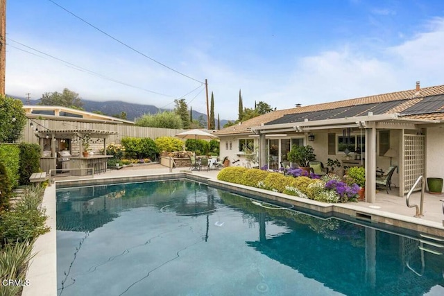 614 Crestview Dr, Ojai, CA 93023 - swimming pool featuring a pergola, a patio, a mountain view, and area for grilling