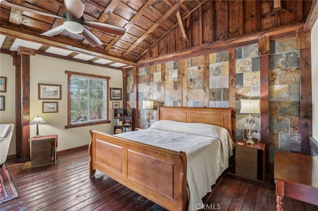 33228 Romance Pl, Temecula, CA 92592 - bedroom with wood ceiling, baseboards, lofted ceiling, and dark wood-style floors