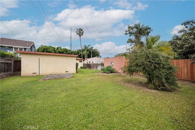 view of yard with a fenced backyard
