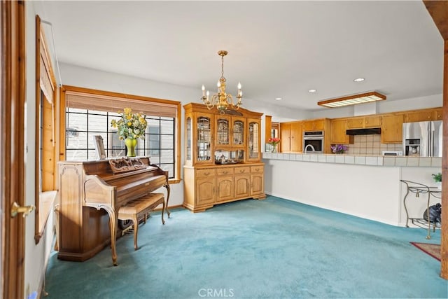 2116 Ironwood Ct, Pine Mountain Club, CA 93222 - sitting room featuring baseboards, an inviting chandelier, carpet floors, and recessed lighting