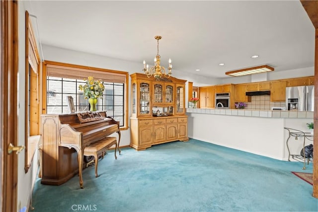 2116 Ironwood Ct, Pine Mountain Club, CA 93222 - sitting room with carpet, a chandelier, recessed lighting, and baseboards