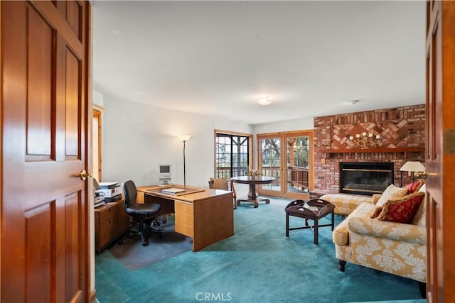 2116 Ironwood Ct, Pine Mountain Club, CA 93222 - carpeted office space featuring a brick fireplace
