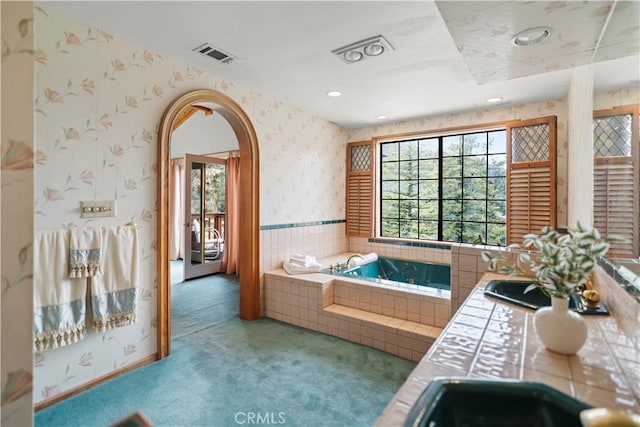 2116 Ironwood Ct, Pine Mountain Club, CA 93222 - bathroom featuring a bath, a sink, visible vents, recessed lighting, and wallpapered walls