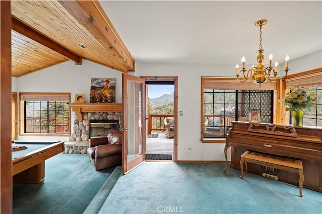 2116 Ironwood Ct, Pine Mountain Club, CA 93222 - sitting room with carpet flooring, an inviting chandelier, and a healthy amount of sunlight