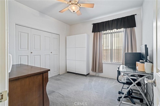 6244 Sunset Canyon Ct, Lancaster, CA 93536 - office area featuring light carpet and a ceiling fan