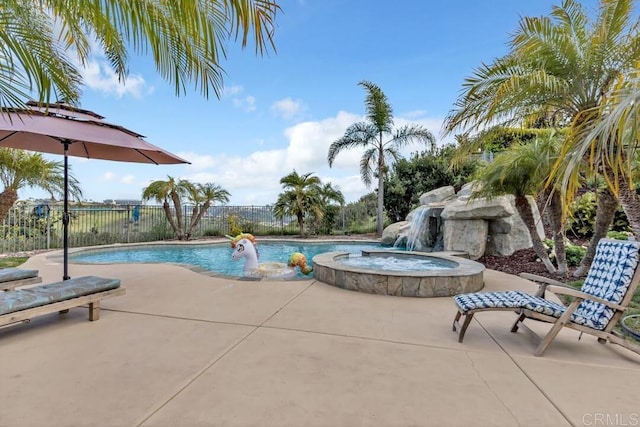 10495 Abalone Lndg, San Diego, CA 92130 - view of swimming pool featuring a patio, a fenced backyard, and an in-ground hot tub
