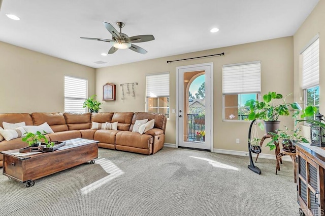 10495 Abalone Lndg, San Diego, CA 92130 - carpeted living area with a ceiling fan, recessed lighting, and baseboards