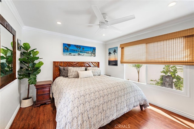 22665 Ancona, Laguna Hills, CA 92653 - bedroom with baseboards, crown molding, wood finished floors, and recessed lighting