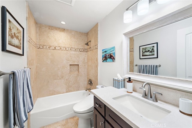 22665 Ancona, Laguna Hills, CA 92653 - full bathroom featuring toilet, vanity, shower / tub combination, and recessed lighting