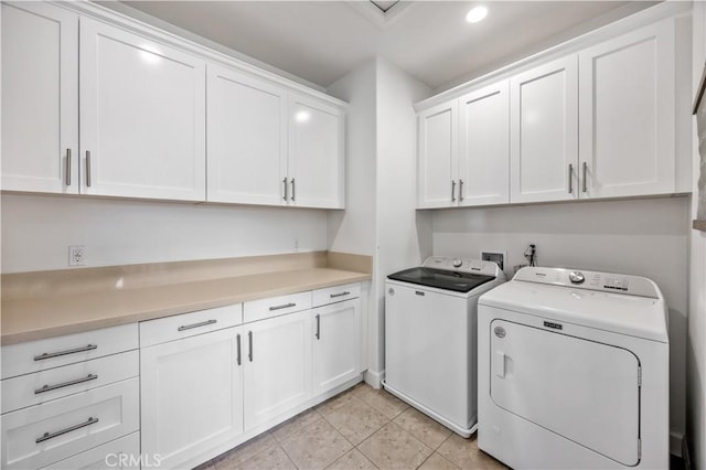 116 Via Bilbao, San Clemente, CA 92672 - clothes washing area featuring cabinet space, independent washer and dryer, recessed lighting, and light tile patterned floors