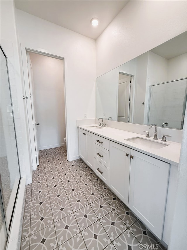 27078 Painted Sky Way, Valencia, CA 91381 - full bath with a shower stall, double vanity, and tile patterned flooring