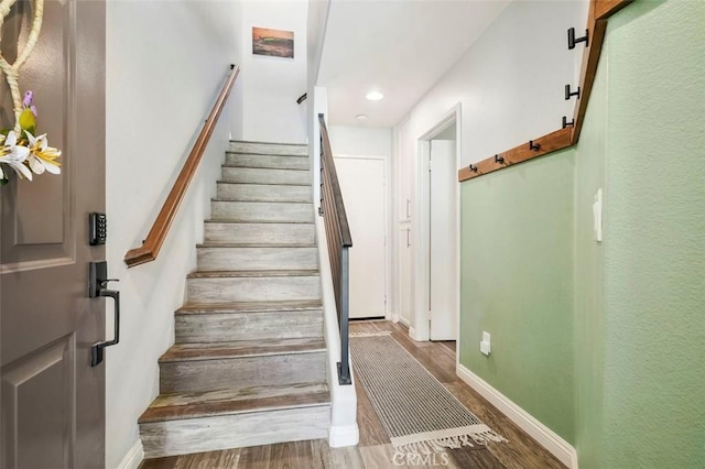 6008 Paseo Salinero, Carlsbad, CA 92009 - stairway featuring recessed lighting, wood finished floors, and baseboards