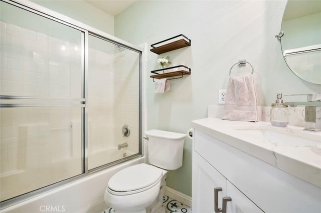 6008 Paseo Salinero, Carlsbad, CA 92009 - bathroom with baseboards, vanity, enclosed tub / shower combo, and toilet