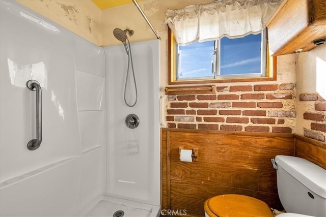 bathroom featuring a shower stall and toilet