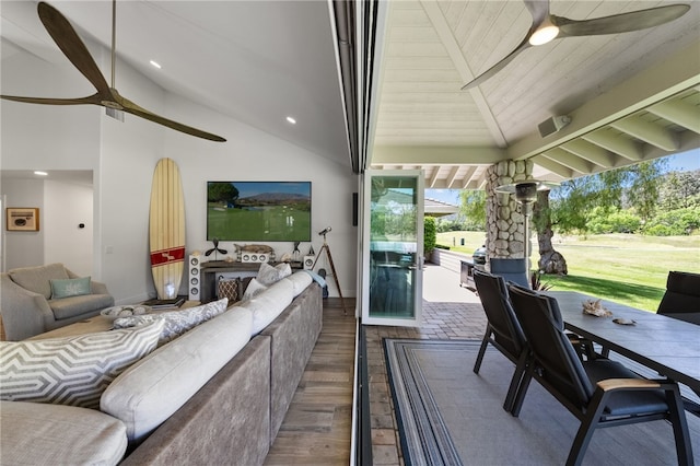 38101 Stone Meadow Dr, Murrieta, CA 92562 - view of patio / terrace with outdoor dining area, visible vents, ceiling fan, and an outdoor hangout area