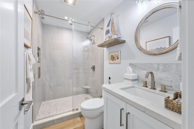 38101 Stone Meadow Dr, Murrieta, CA 92562 - full bath with wood finished floors, vanity, toilet, and a stall shower