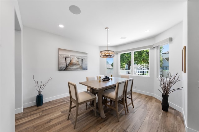38101 Stone Meadow Dr, Murrieta, CA 92562 - dining space with recessed lighting, a chandelier, wood finished floors, and baseboards