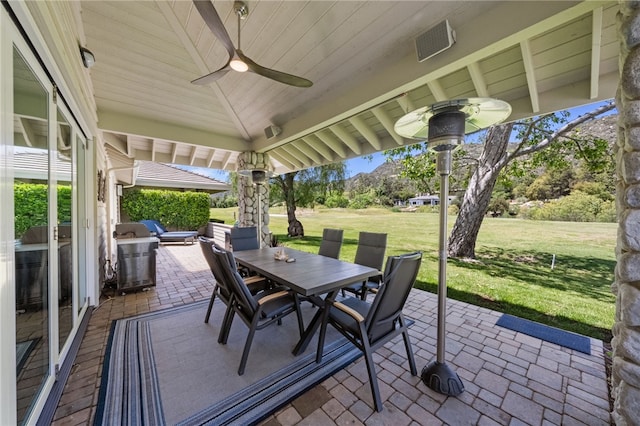 38101 Stone Meadow Dr, Murrieta, CA 92562 - view of patio with a ceiling fan, visible vents, and outdoor dining space