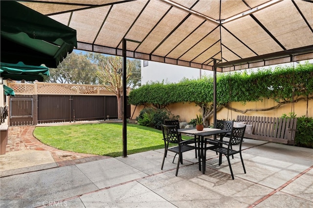 view of patio featuring a fenced backyard and outdoor dining space