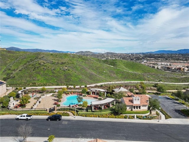 drone / aerial view with a mountain view