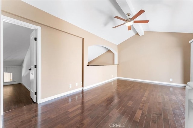 bonus room featuring a ceiling fan, wood finished floors, and baseboards