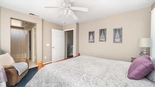 bedroom with visible vents and ceiling fan