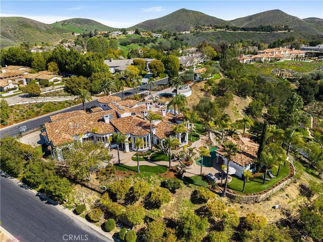 bird's eye view featuring a residential view and a mountain view