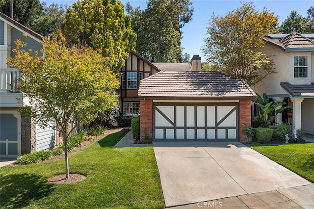 19852 Pandy Ct, Canyon Country, CA 91351 - view of front of house featuring a chimney, a front lawn, concrete driveway, and an attached garage
