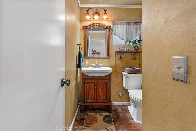 19852 Pandy Ct, Canyon Country, CA 91351 - half bathroom with toilet, crown molding, and vanity