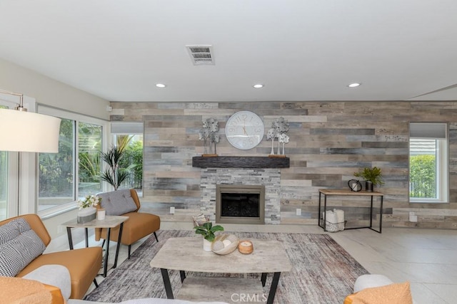 4738 E Fairfield St, Anaheim Hills, CA 92807 - living area with healthy amount of natural light, recessed lighting, and a fireplace
