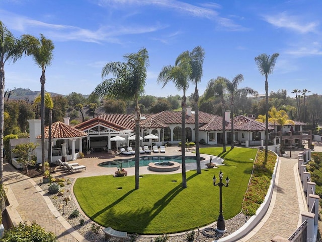 5955 Lake Vista Dr, Bonsall, CA 92003 - view of home's community featuring a lawn, a gazebo, a patio area, and a pool