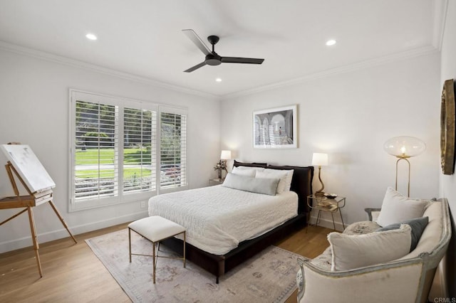 5955 Lake Vista Dr, Bonsall, CA 92003 - bedroom featuring ornamental molding and light wood finished floors
