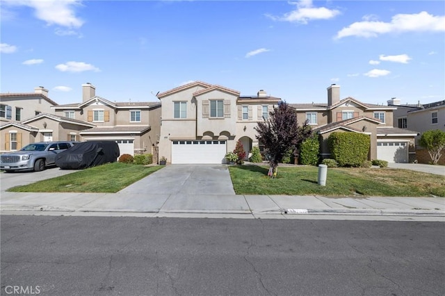 37849 Satinwood Ln, Palmdale, CA 93551 - view of front of home with a residential view, concrete driveway, a front yard, stucco siding, and an attached garage
