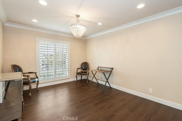 102 Scholz Unit 28, Newport Beach, CA 92663 - unfurnished room featuring crown molding, a chandelier, dark wood finished floors, recessed lighting, and baseboards