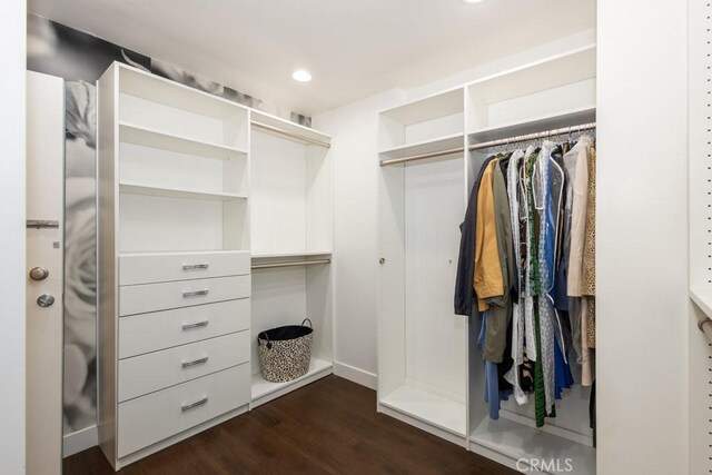 102 Scholz Unit 28, Newport Beach, CA 92663 - walk in closet featuring dark wood-type flooring