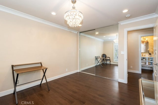 102 Scholz Unit 28, Newport Beach, CA 92663 - empty room with a chandelier, ornamental molding, recessed lighting, wood finished floors, and baseboards