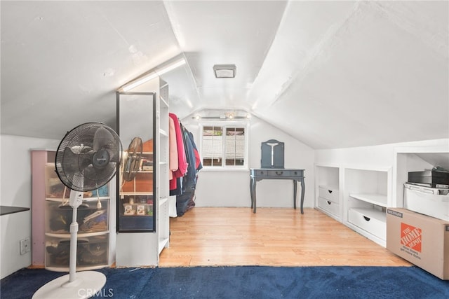 additional living space featuring wood finished floors and vaulted ceiling
