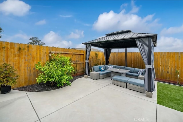 1866 Homestead Pl, San Luis Obispo, CA 93405 - view of patio / terrace featuring an outdoor hangout area, a gazebo, and a fenced backyard