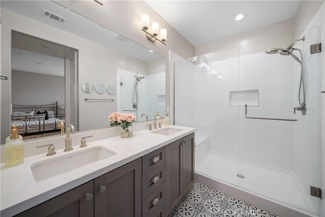 1866 Homestead Pl, San Luis Obispo, CA 93405 - full bath featuring a shower stall, tile patterned flooring, double vanity, and ensuite bath